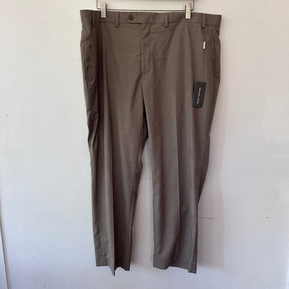 Michael Kors Dress Pants Mens 40x30 Tan Stretch Flat Front Business Casual NWT